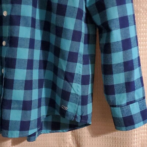 Vineyard Vines relaxed Buffalo button down flannel teal navy 10 - Picture 3 of 7